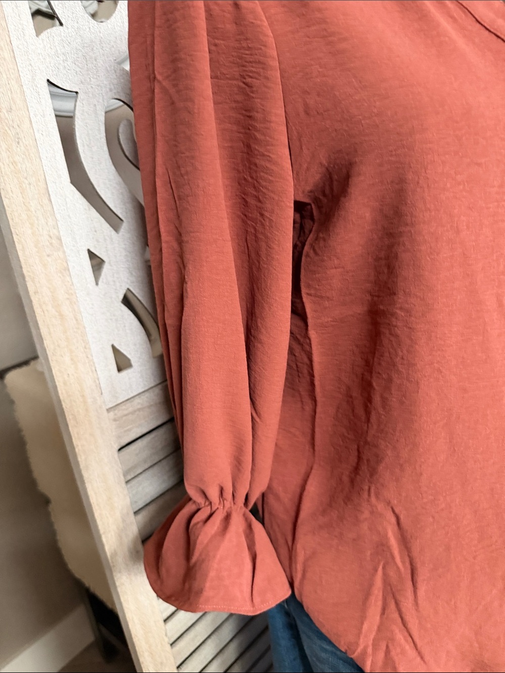 Adrienne Rust Collared V-Neck Blouse - Picture 3 of 5
